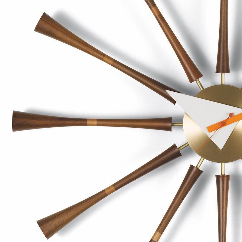 Spindle Wall Clocks Livingroom Large Size Modern Design Wall Watch Quartz Silent Brass Shell Dial American Walnut Wooden Decor