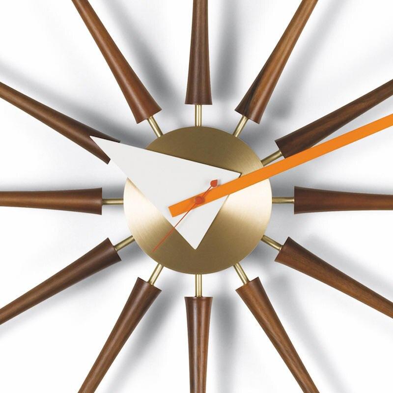 Spindle Wall Clocks Livingroom Large Size Modern Design Wall Watch Quartz Silent Brass Shell Dial American Walnut Wooden Decor