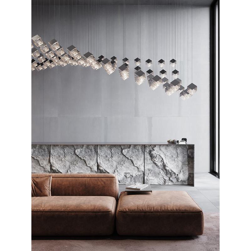 Designer Crystal Light -Modern Glass Rubik's Cube Revolving Stair Chandelier