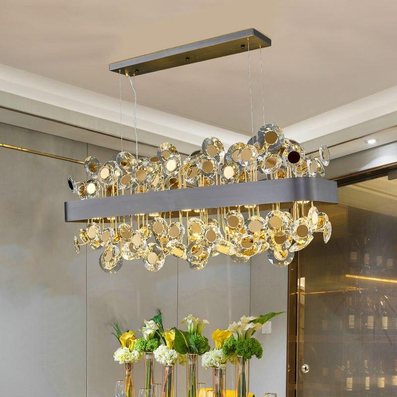 Gold/Black Crystal Rectangle Chandelier Lighting,Living Room - Kitchen Island Hanging Lamp