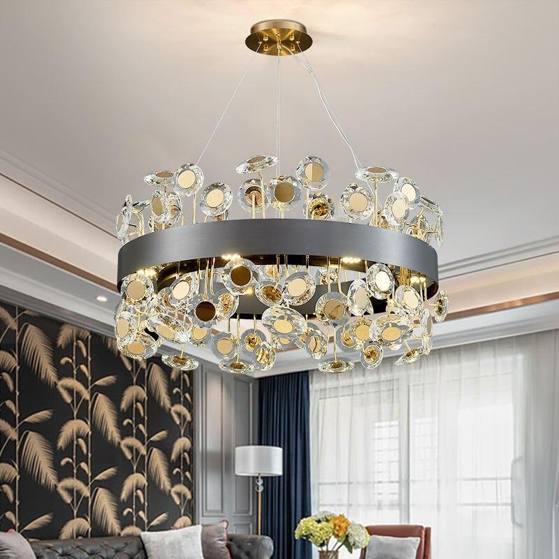 Gold/Black Crystal Rectangle Chandelier Lighting,Living Room - Kitchen Island Hanging Lamp