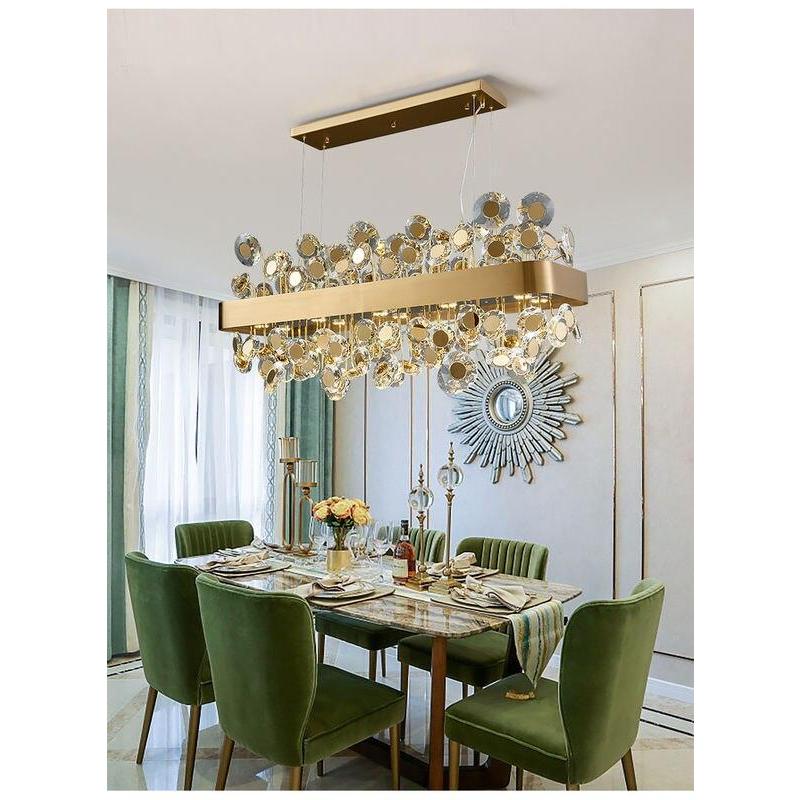 Gold/Black Crystal Rectangle Chandelier Lighting,Living Room - Kitchen Island Hanging Lamp