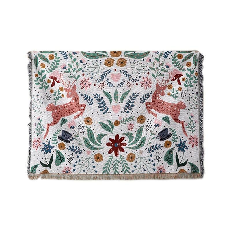 Textile City the Deer Forest Multifunctional Woven Jacquard Blanket Plant Flowers Home Decorate Sofa Cover Double Side Bedspreed
