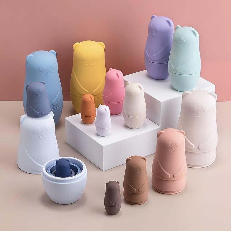 1Set Montessori Nesting Doll Toy Russian Matryoshka Doll Educational Toys for Children Silicone Stacking Blocks Doll Inside Doll