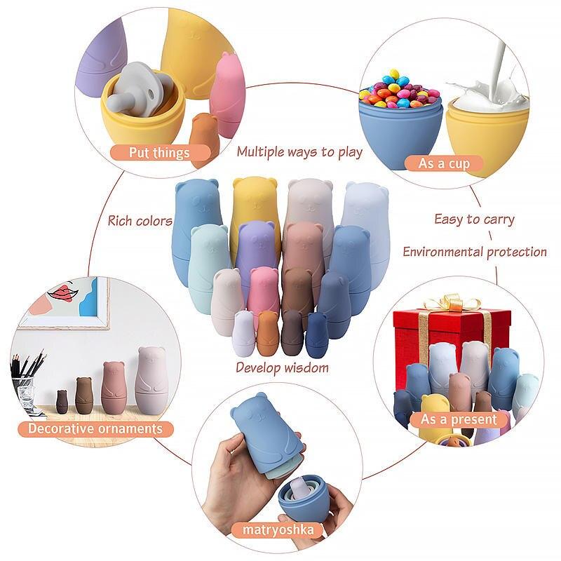 1Set Montessori Nesting Doll Toy Russian Matryoshka Doll Educational Toys for Children Silicone Stacking Blocks Doll Inside Doll