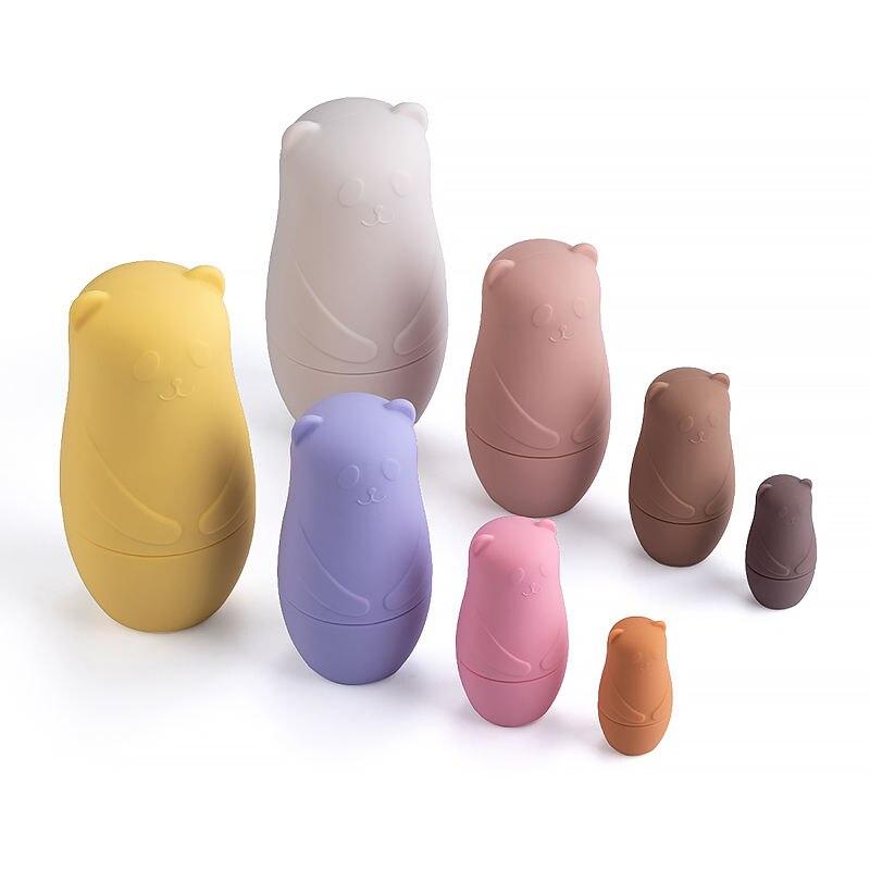 1Set Montessori Nesting Doll Toy Russian Matryoshka Doll Educational Toys for Children Silicone Stacking Blocks Doll Inside Doll